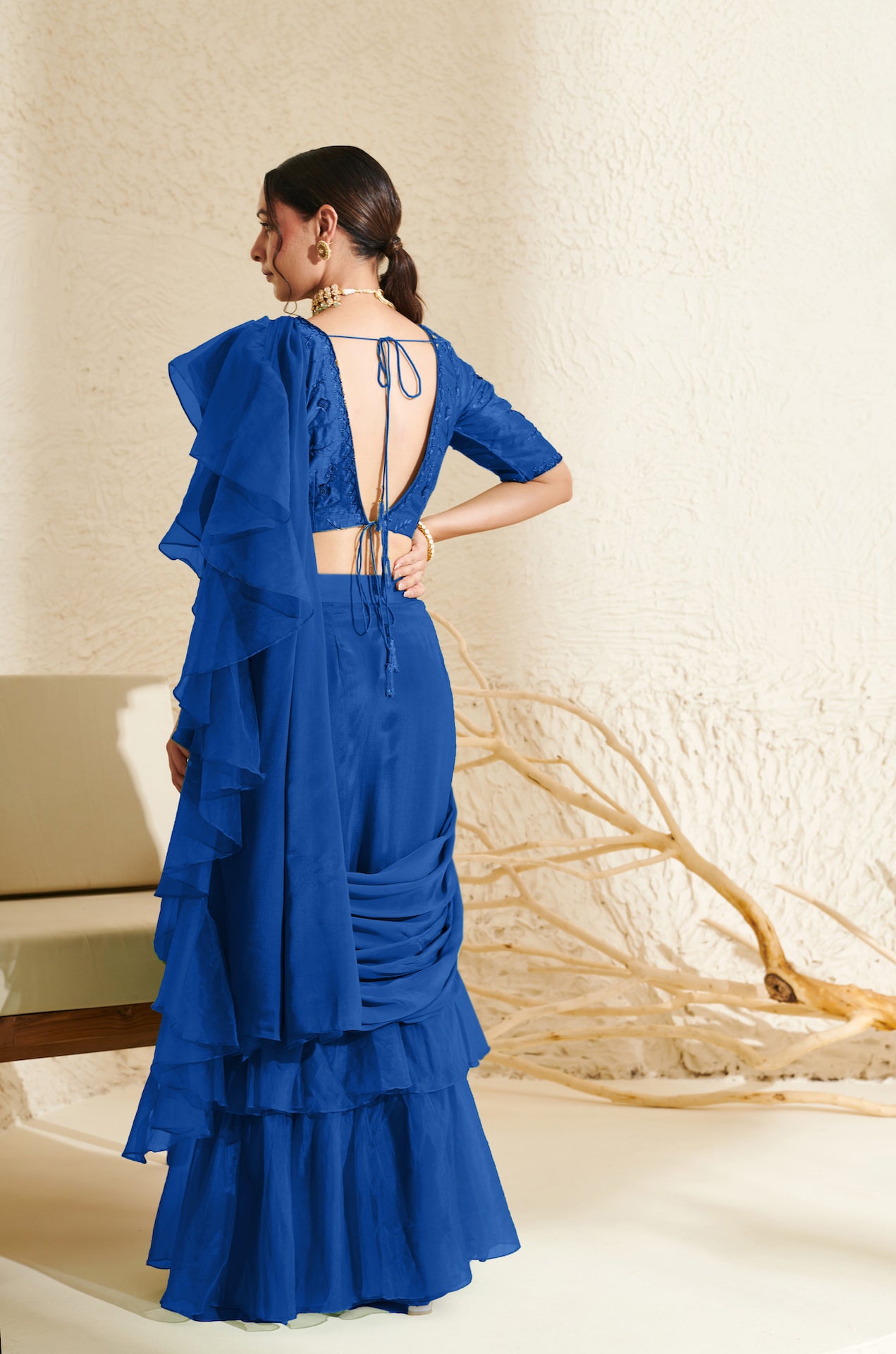 Layla Blue Organza Ruffle Saree