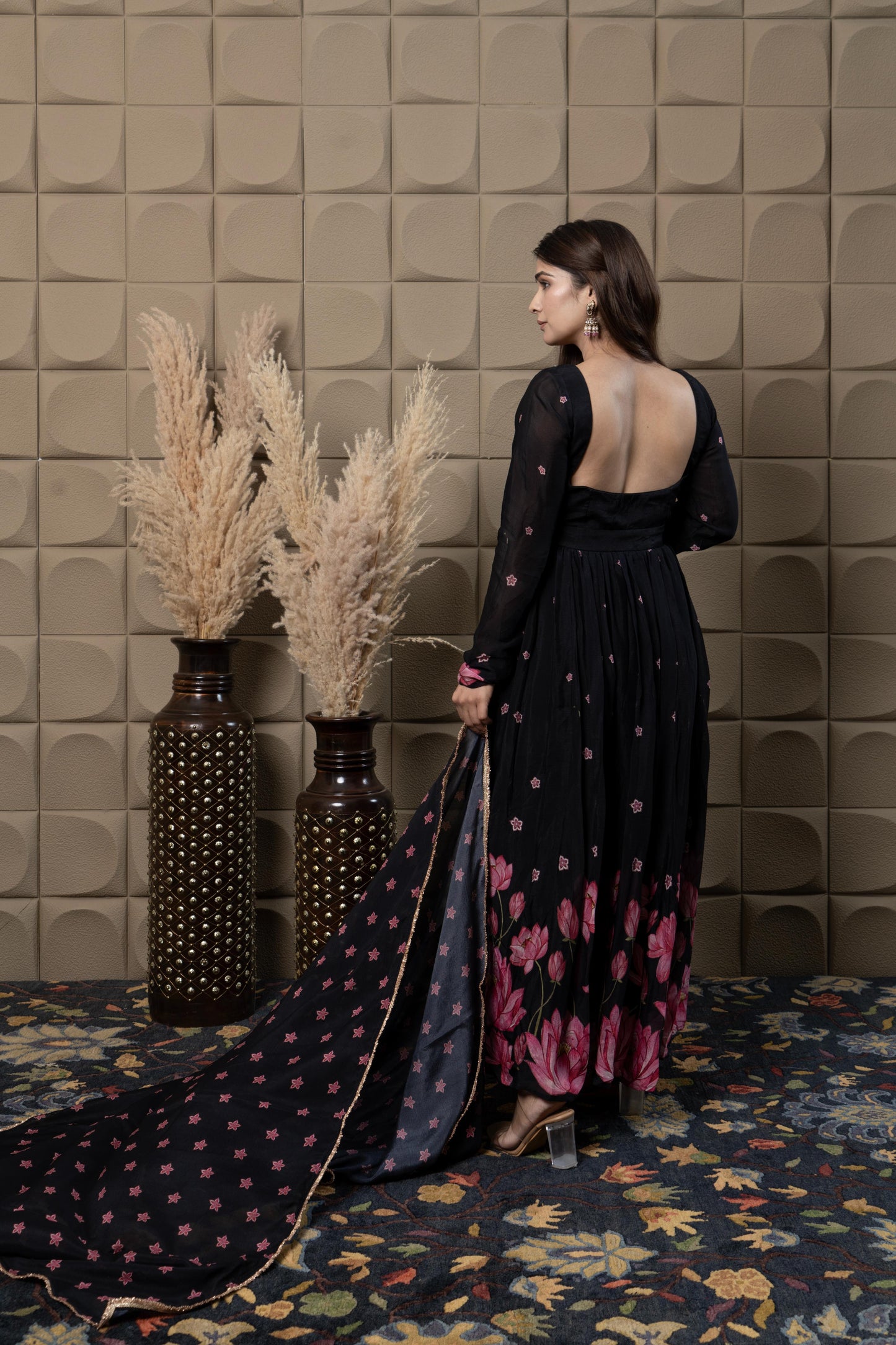 Midnight Embroidered Corset With Anarkali
