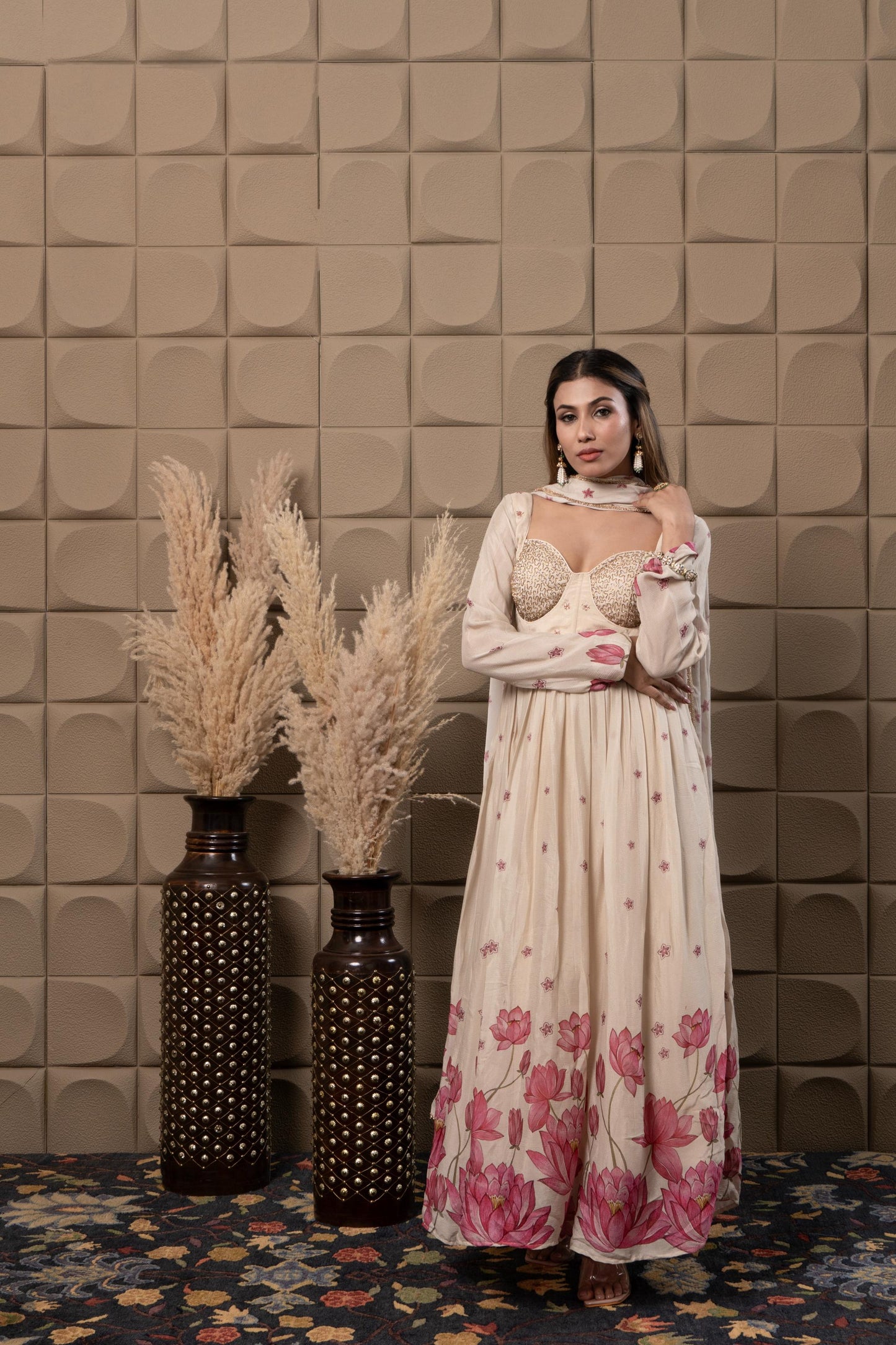 Misty Embroidered Corset With Anarkali