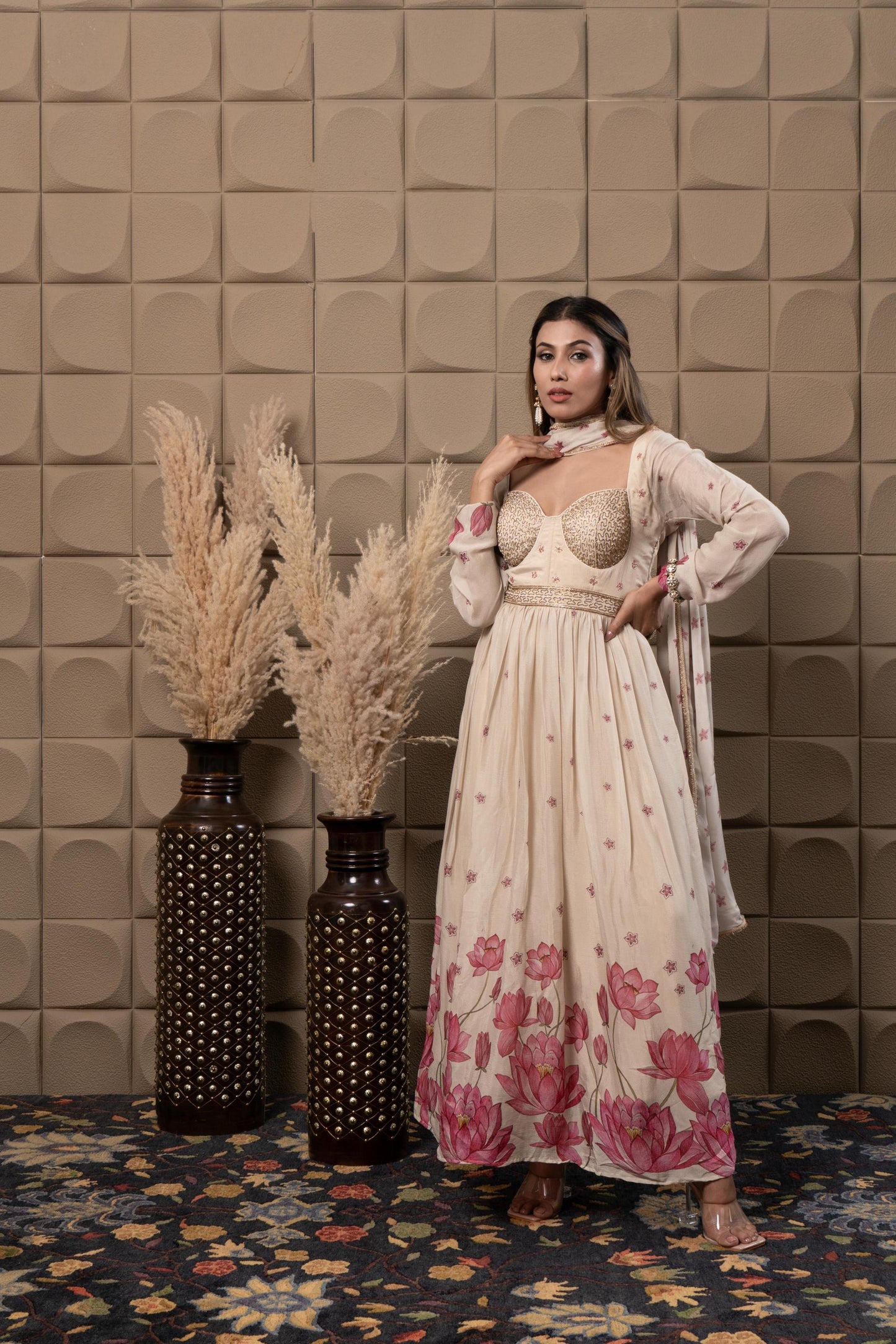 Misty Embroidered Corset With Anarkali