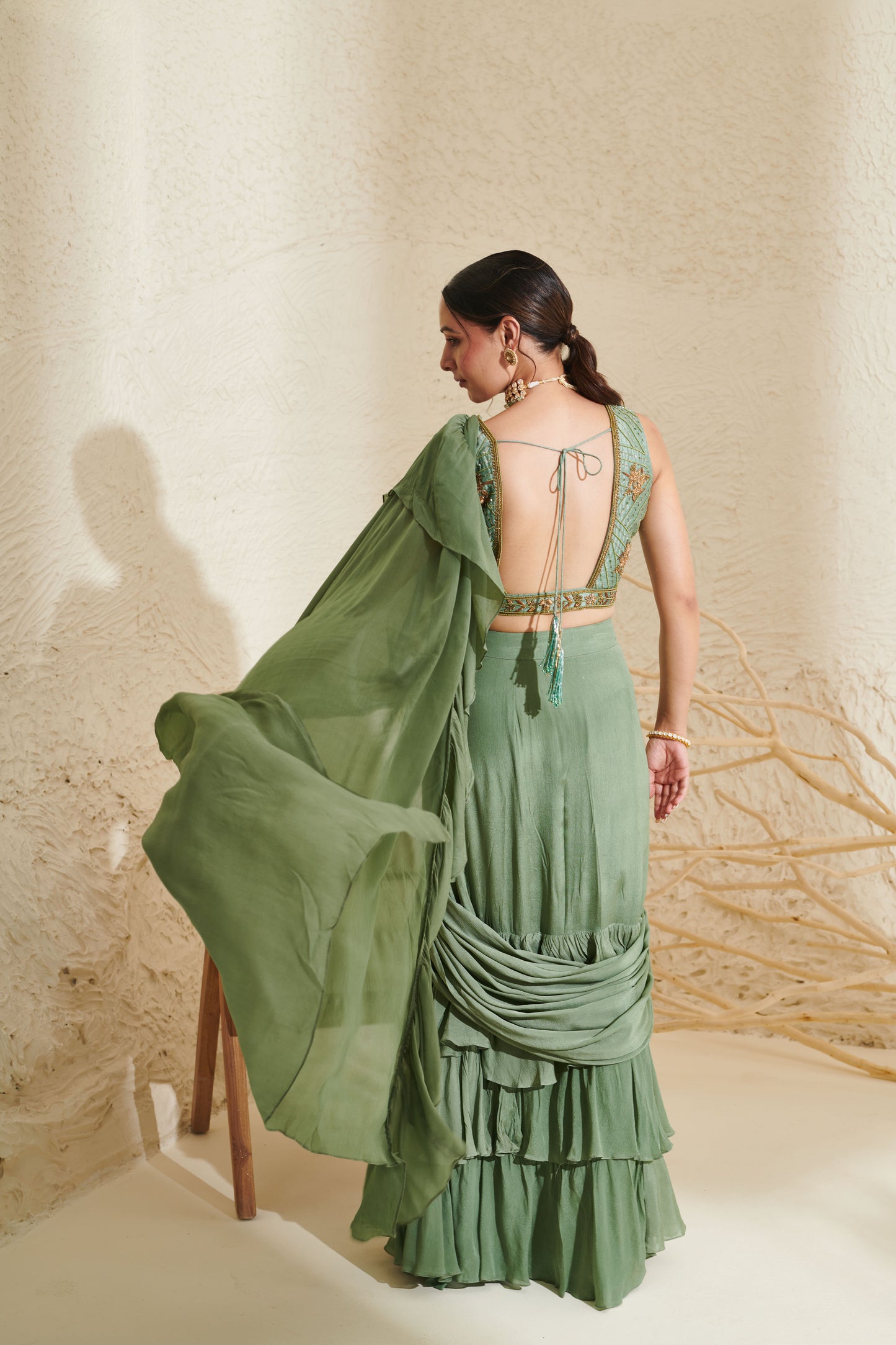 Aaria Sage  Ruffle Saree