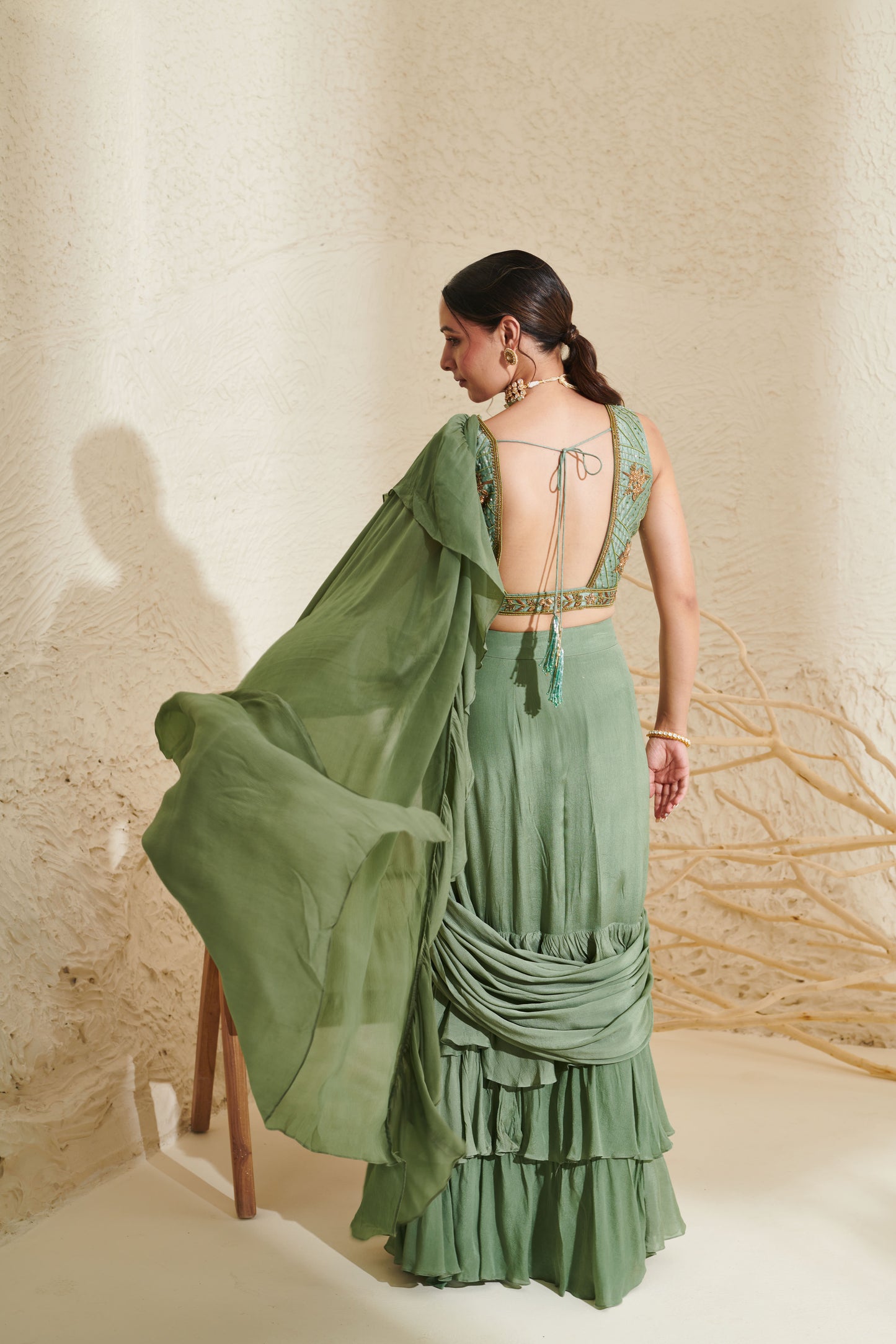 Aaria Sage Ruffle Saree