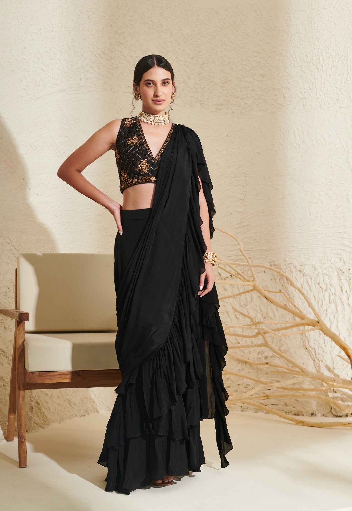 Aaria Black Ruffle  Saree