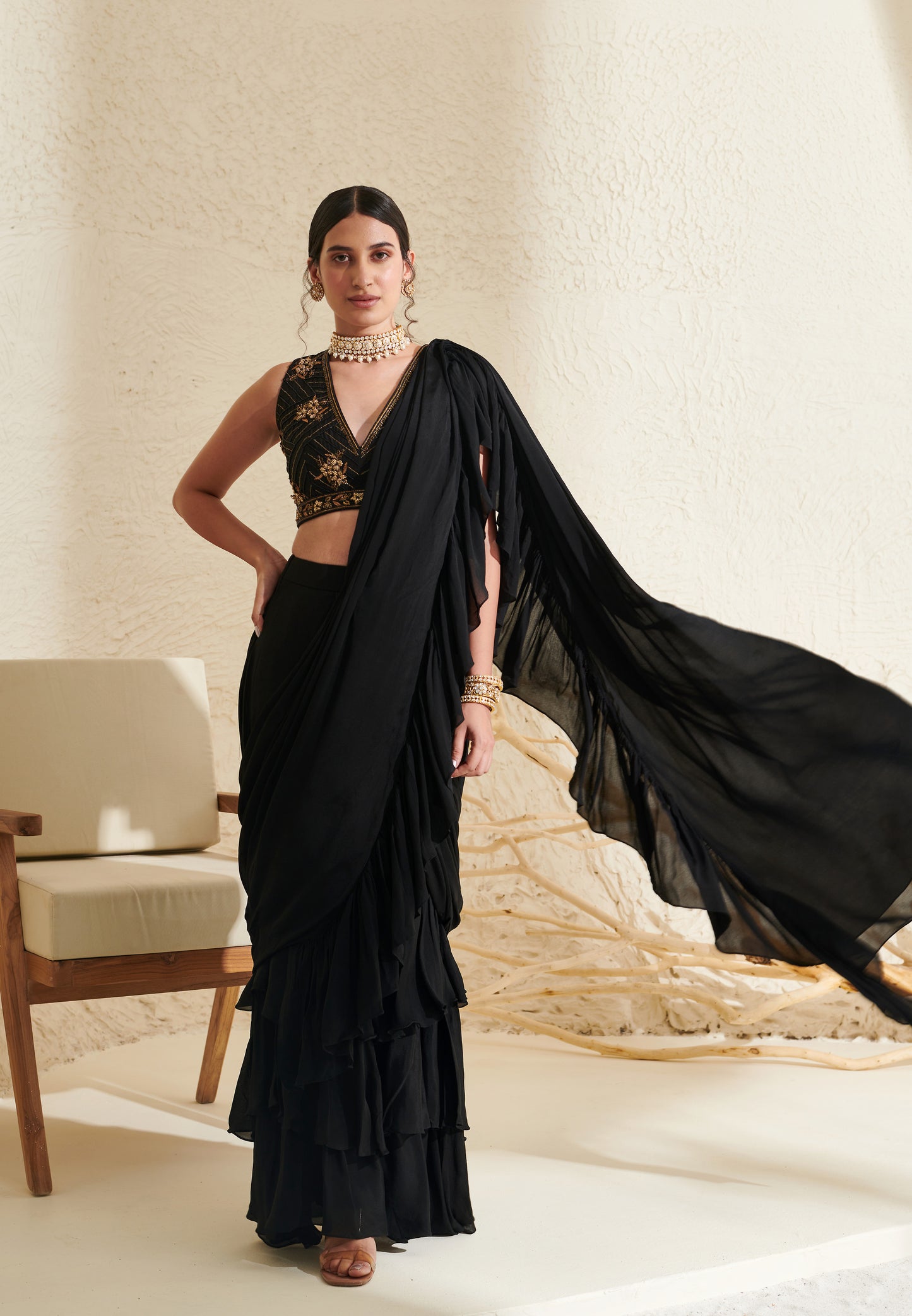 Aaria Black Ruffle  Saree