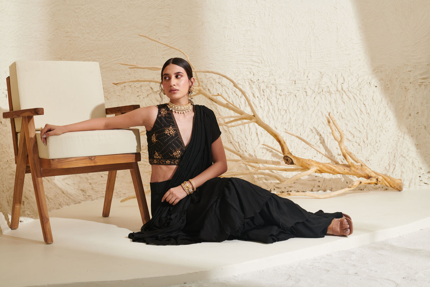 Aaria Black Ruffle  Saree