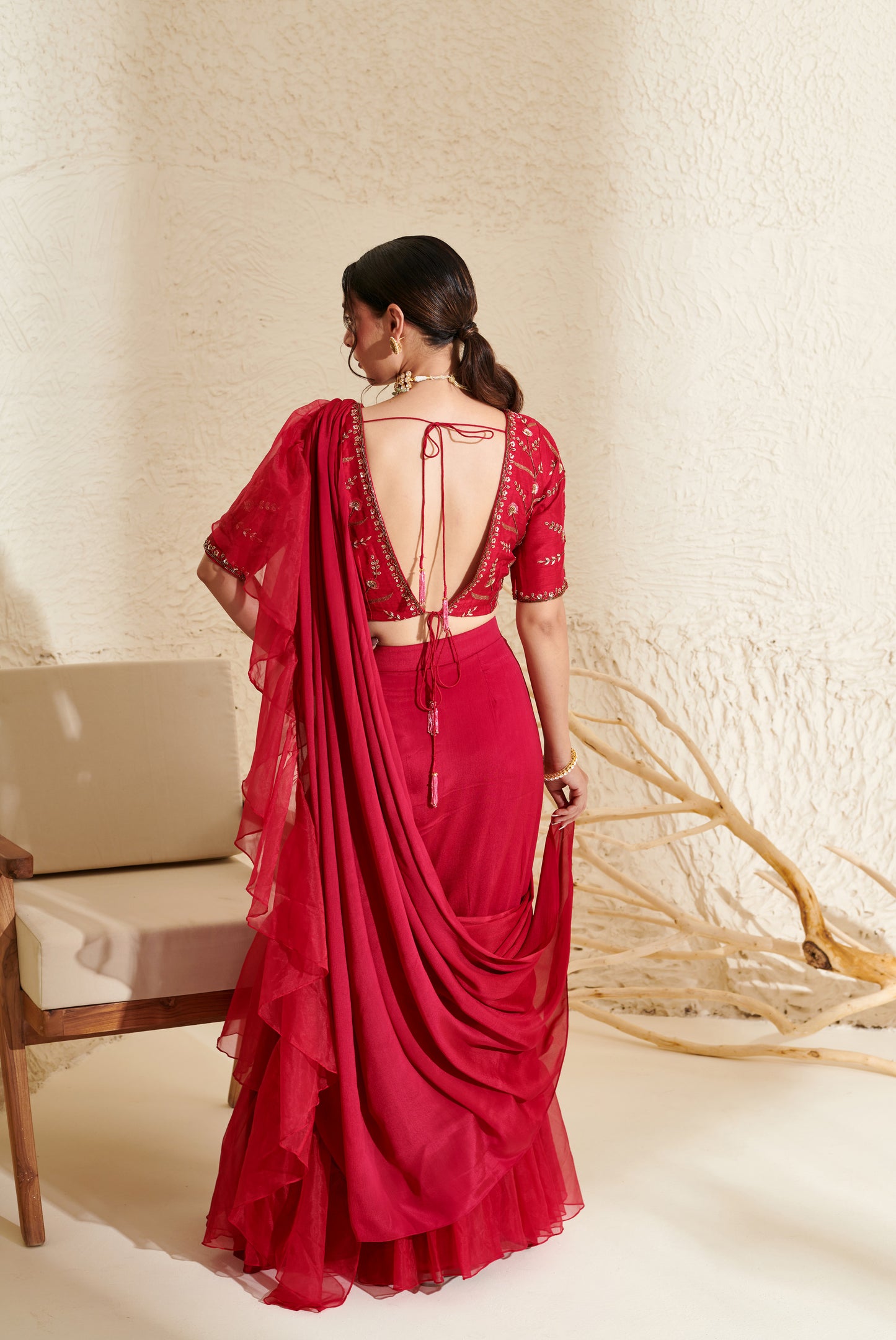 Layla Magenta Organza Ruffle  Saree