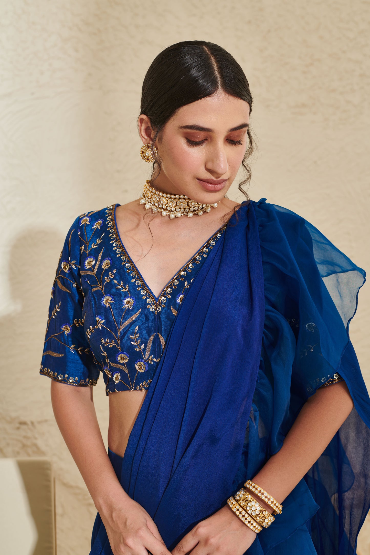 Layla Blue Organza Ruffle  Saree