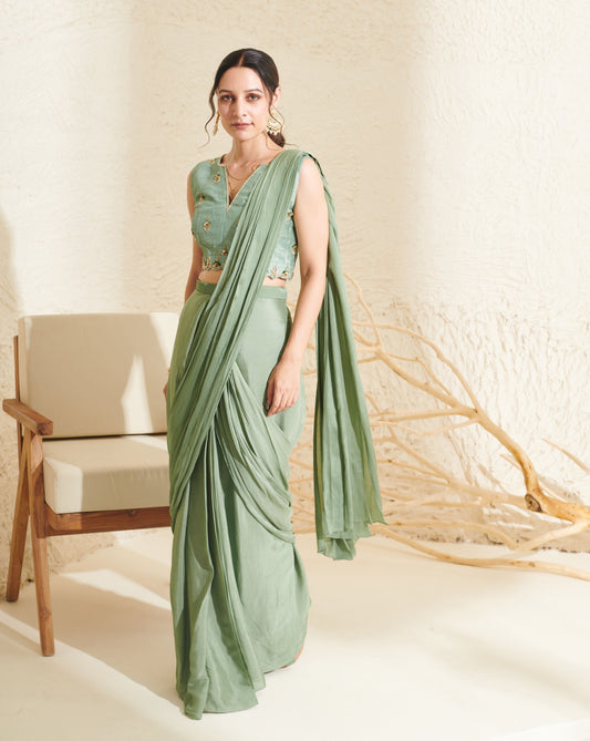Daisy Sage Pleated Saree