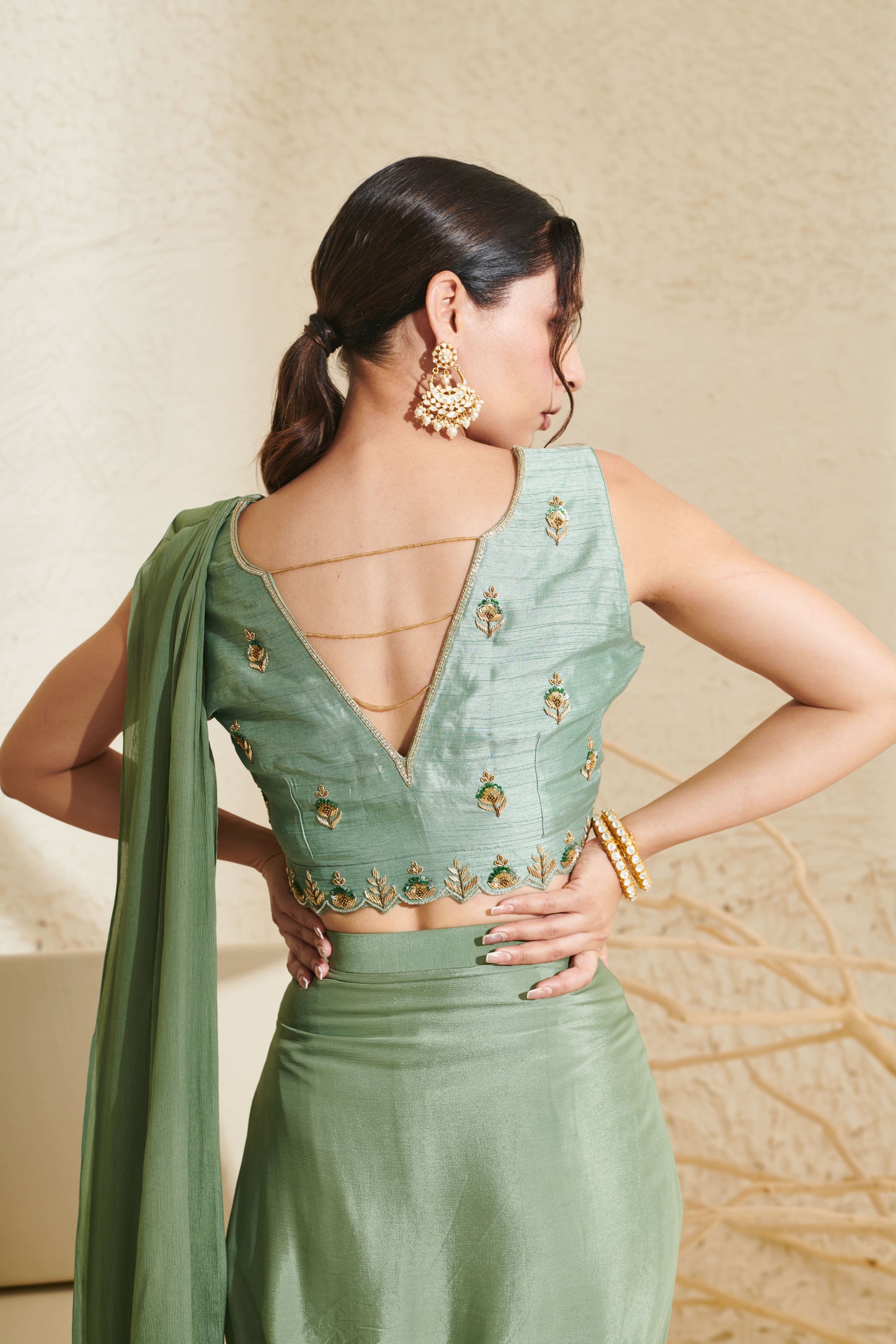 Daisy Sage Pleated Saree
