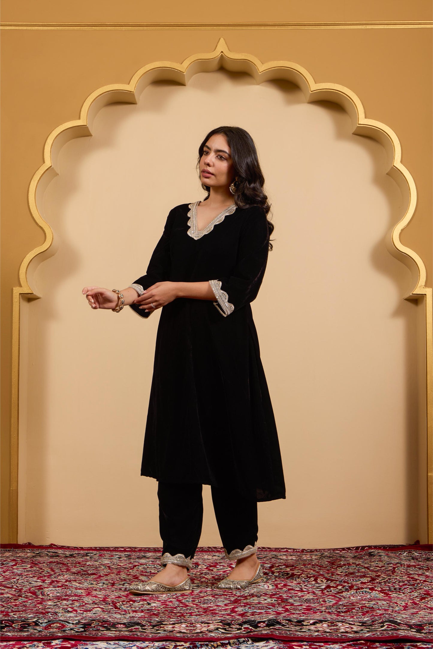 Black A-Line Velvet Kurta