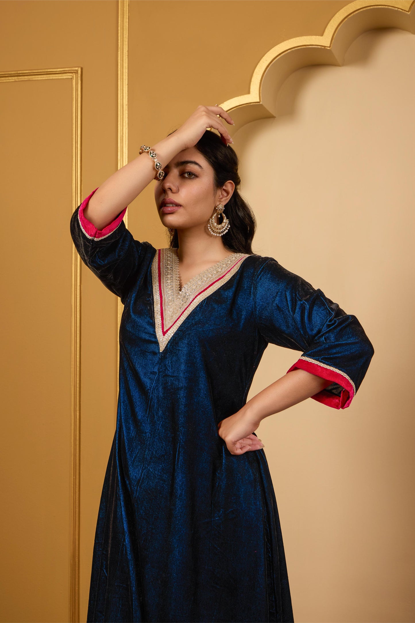 Blue Contrast Kurta Set