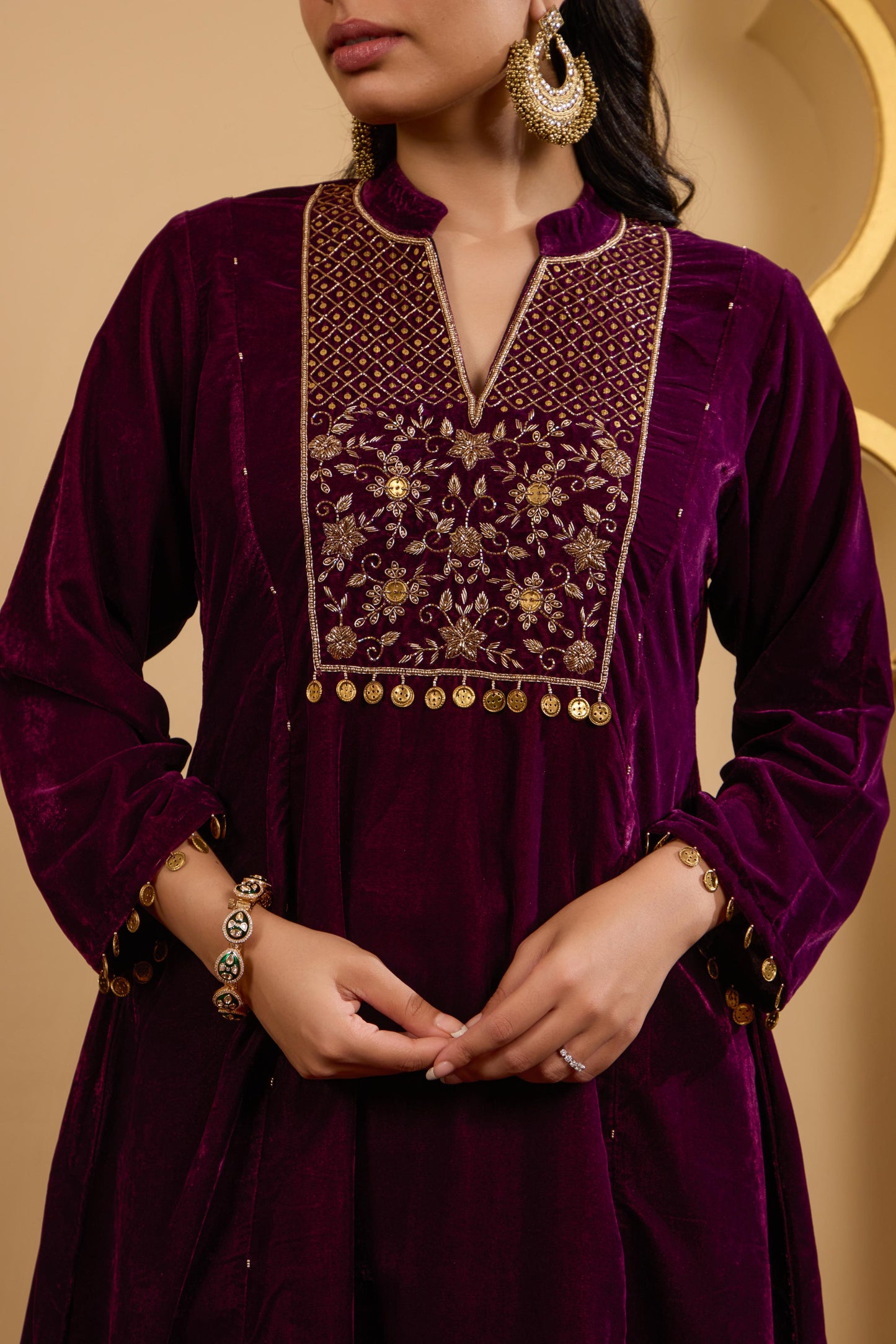 Maroon Yoke Kurta Set