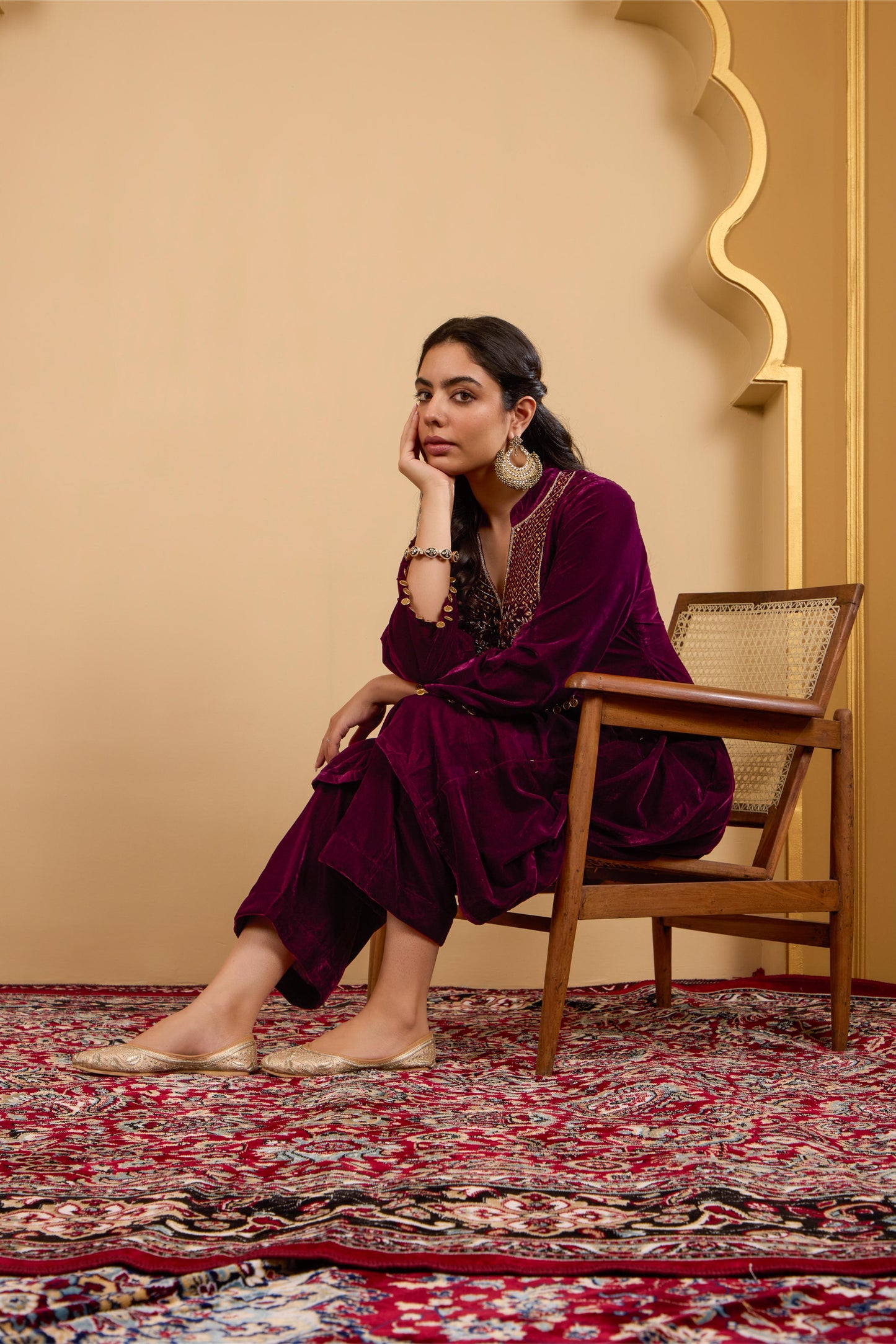 Maroon Yoke Kurta Set