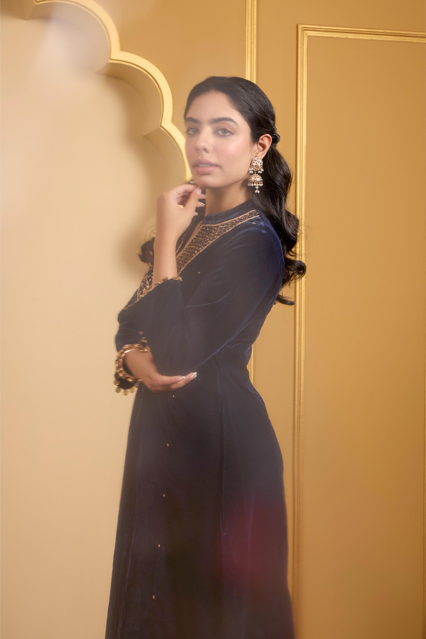 Navy Blue Yoke Kurta Set