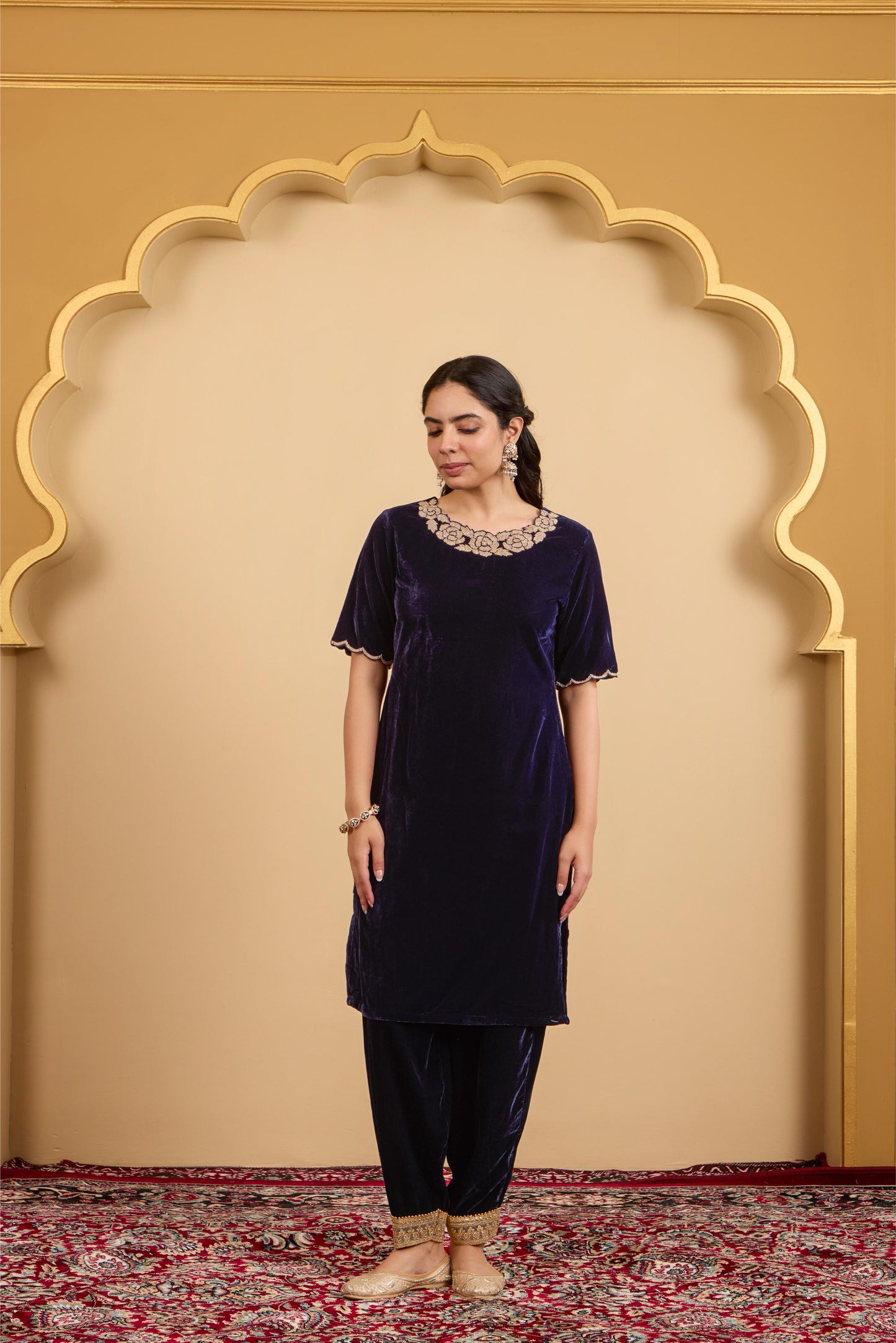 Navy Blue Rose Kurta Set