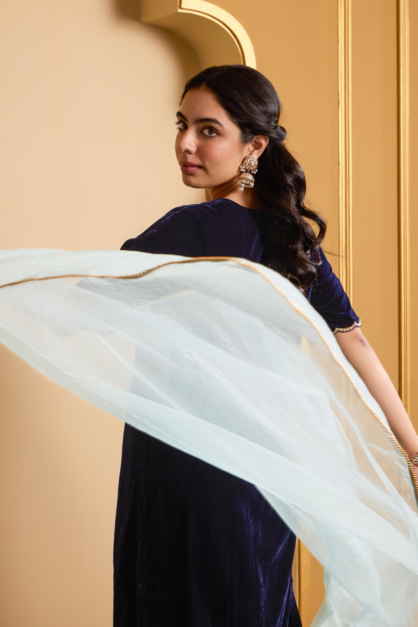 Navy Blue Rose Kurta Set