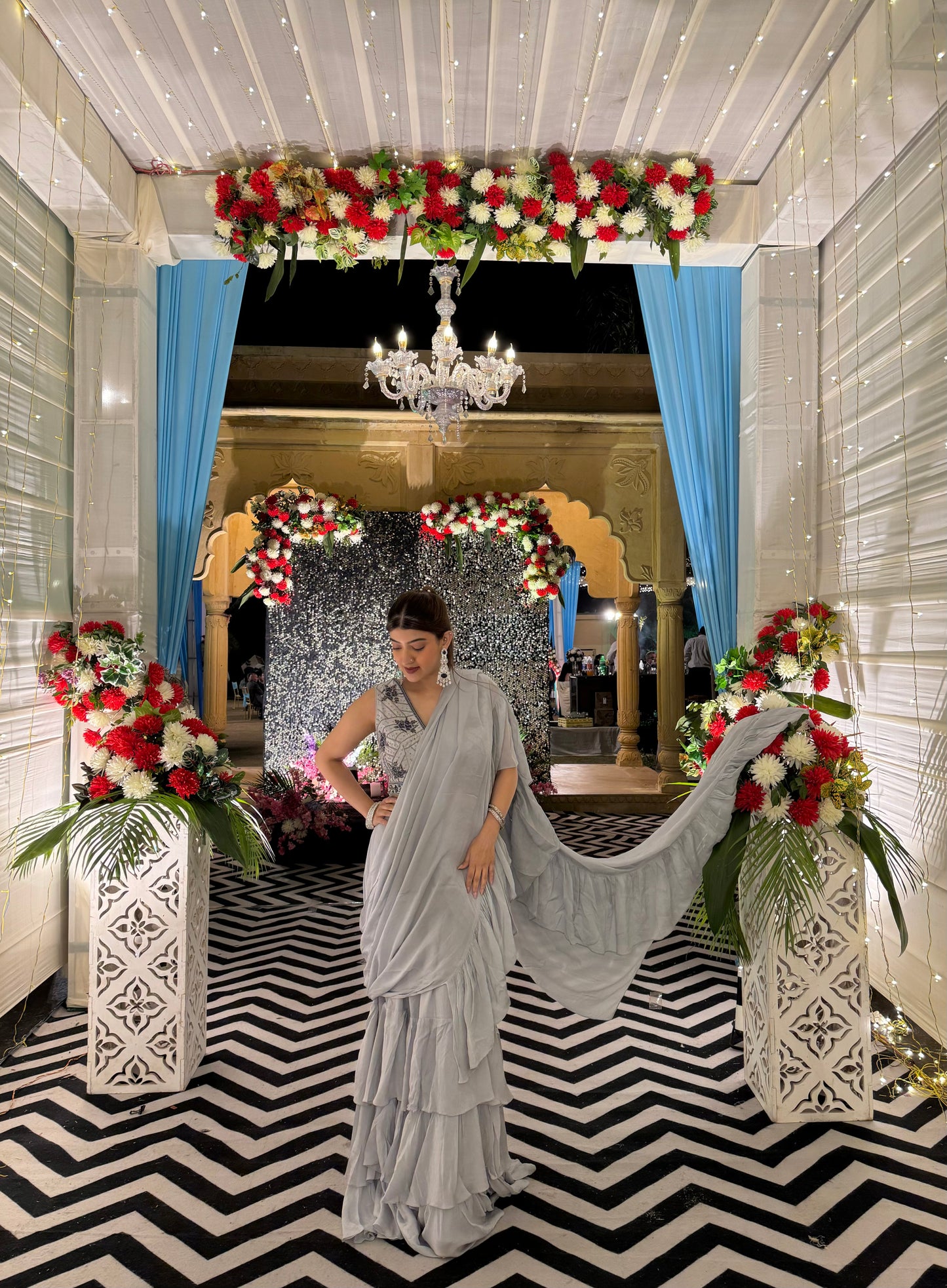 Aaria Grey Ruffle Saree