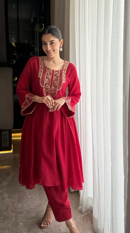 Maroon Choga Kurta Set