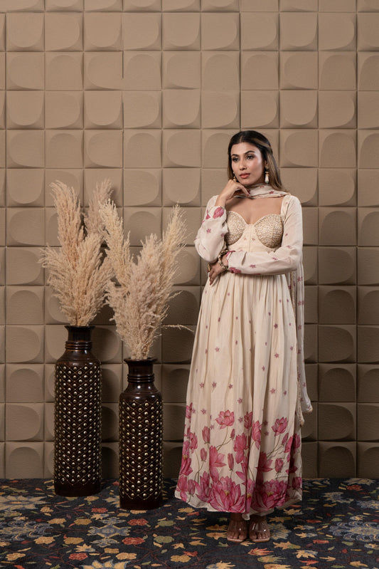 Misty Embroidered Corset With Anarkali