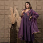 Plum Printed Anarkali With Hand Embroidery