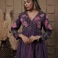 Plum Printed Anarkali With Hand Embroidery