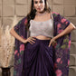 Plum Drape Skirt With Embroidered Bustier & Cape
