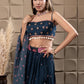 Sapphire Embroidered Bustier With Pleated Lehenga
