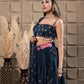 Sapphire Embroidered Bustier With Pleated Lehenga