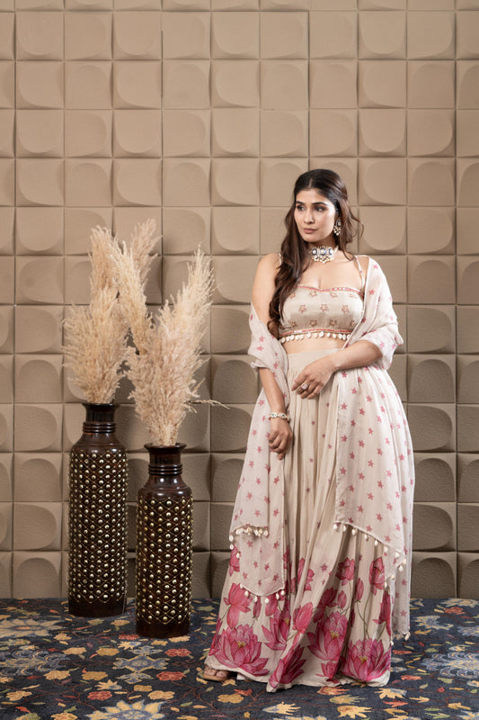 Misty Embroidered Bustier With Pleated Lehenga