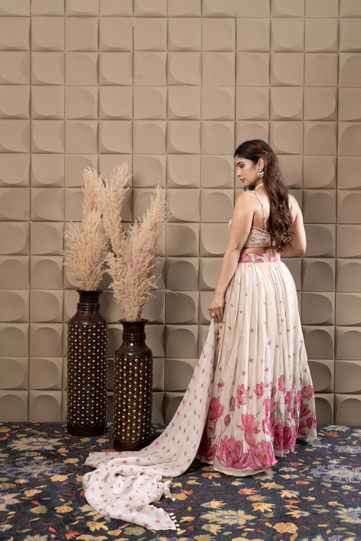 Misty Embroidered Bustier With Pleated Lehenga