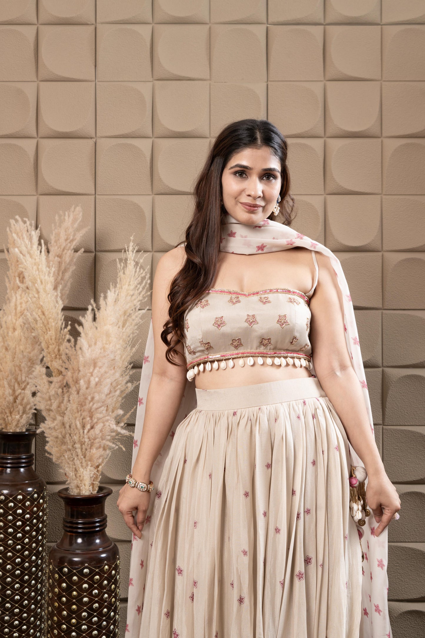 Misty Embroidered Bustier With Pleated Lehenga