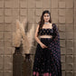 Midnight Embroidered Bustier With Pleated Lehenga