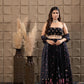 Midnight Embroidered Bustier With Pleated Lehenga