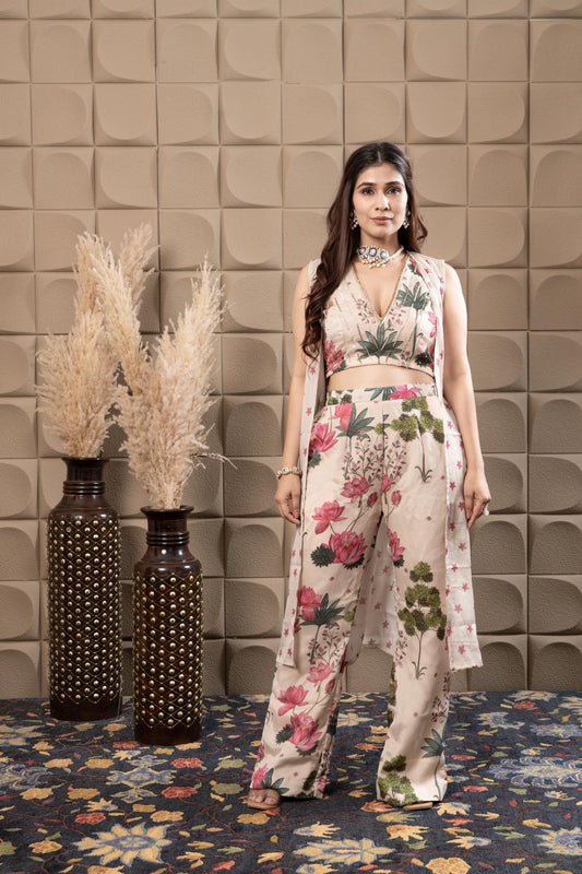 Misty Embroidered Top With Flared Pants & Cape