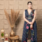 Sapphire Embroidered Top With Flared Pants & Cape