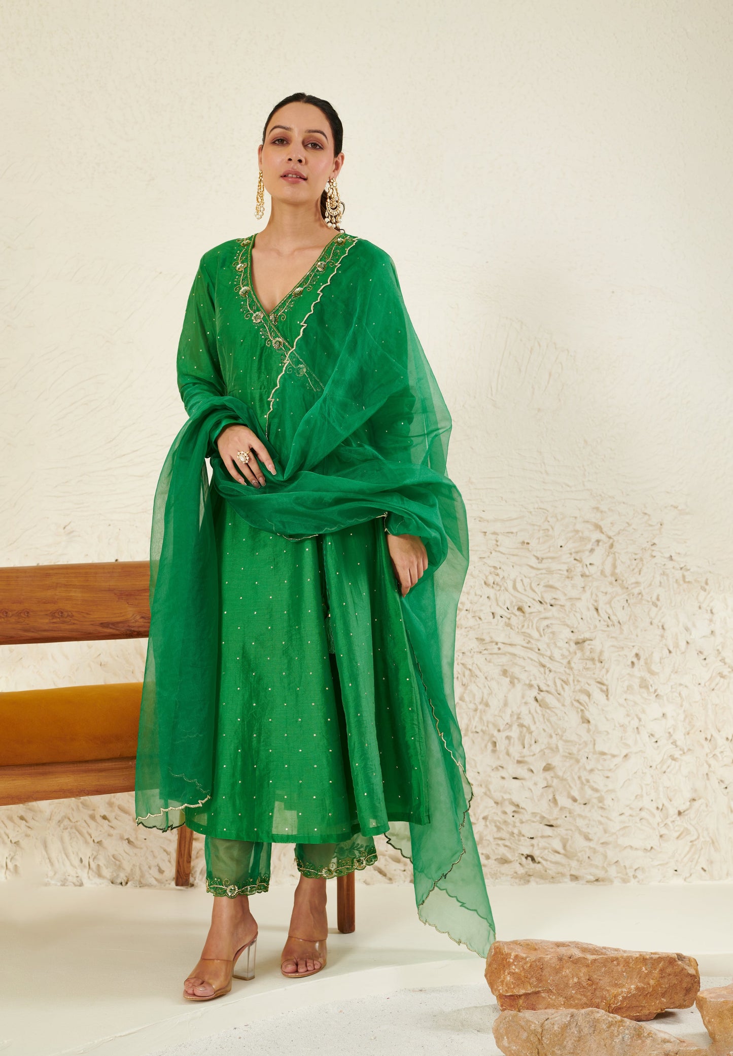 Mehtab Green Angrakha  Kurta Set