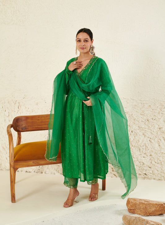 Mehtab Green Angrakha  Kurta Set