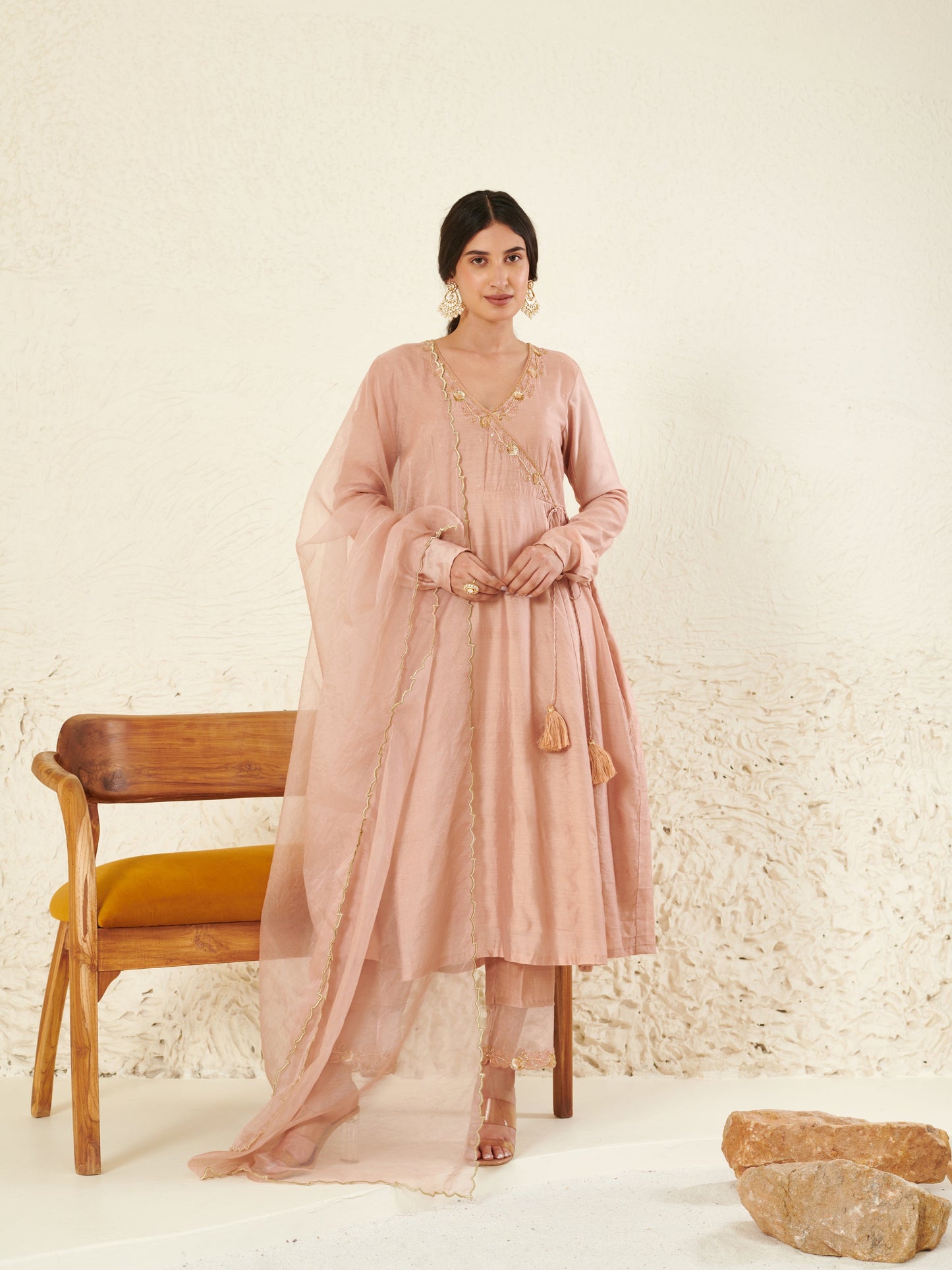 Mehtab Peach  Angrakha  Kurta Set