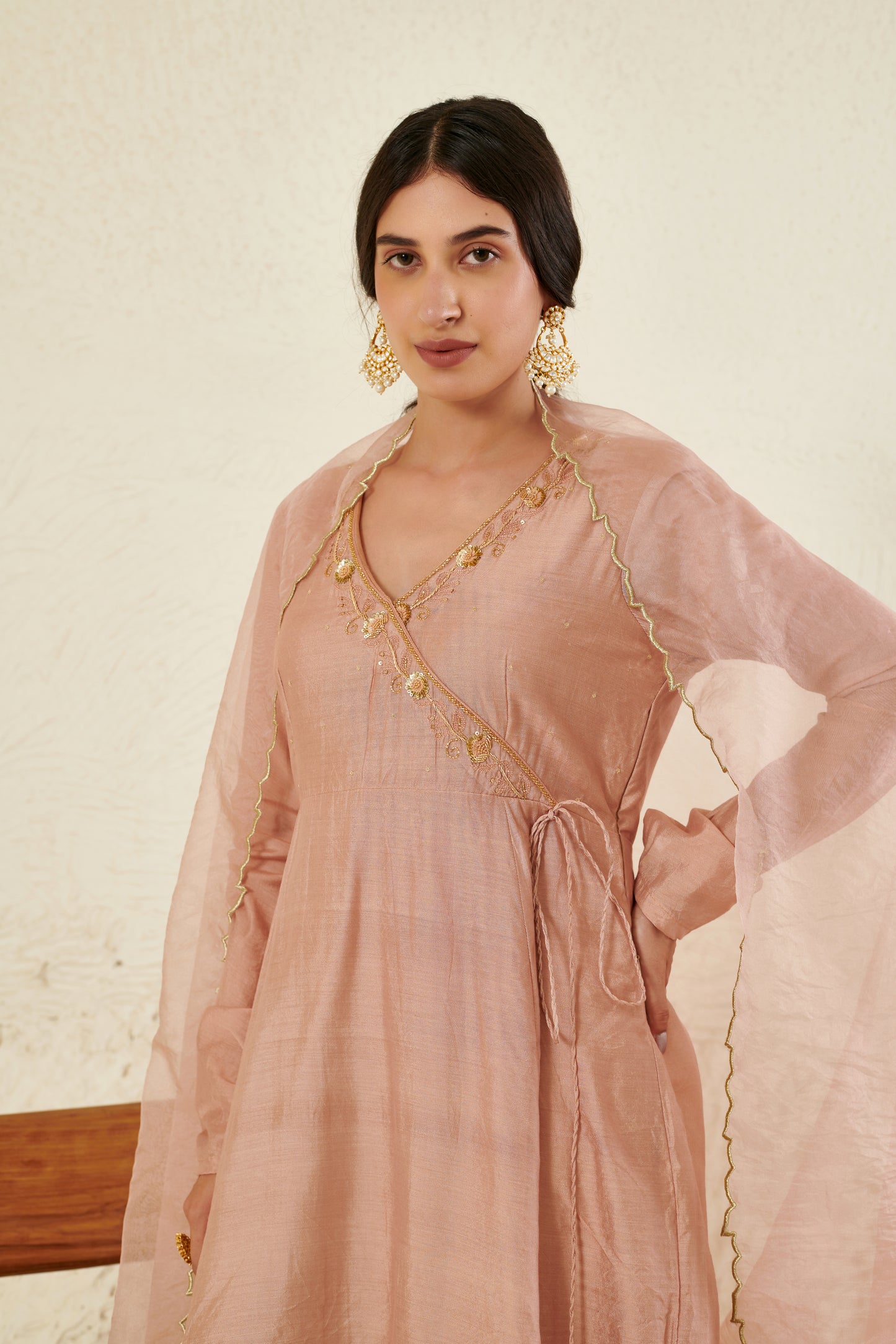 Mehtab Peach  Angrakha  Kurta Set