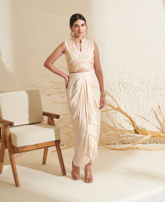 Esha Ivory Drape Skirt Set