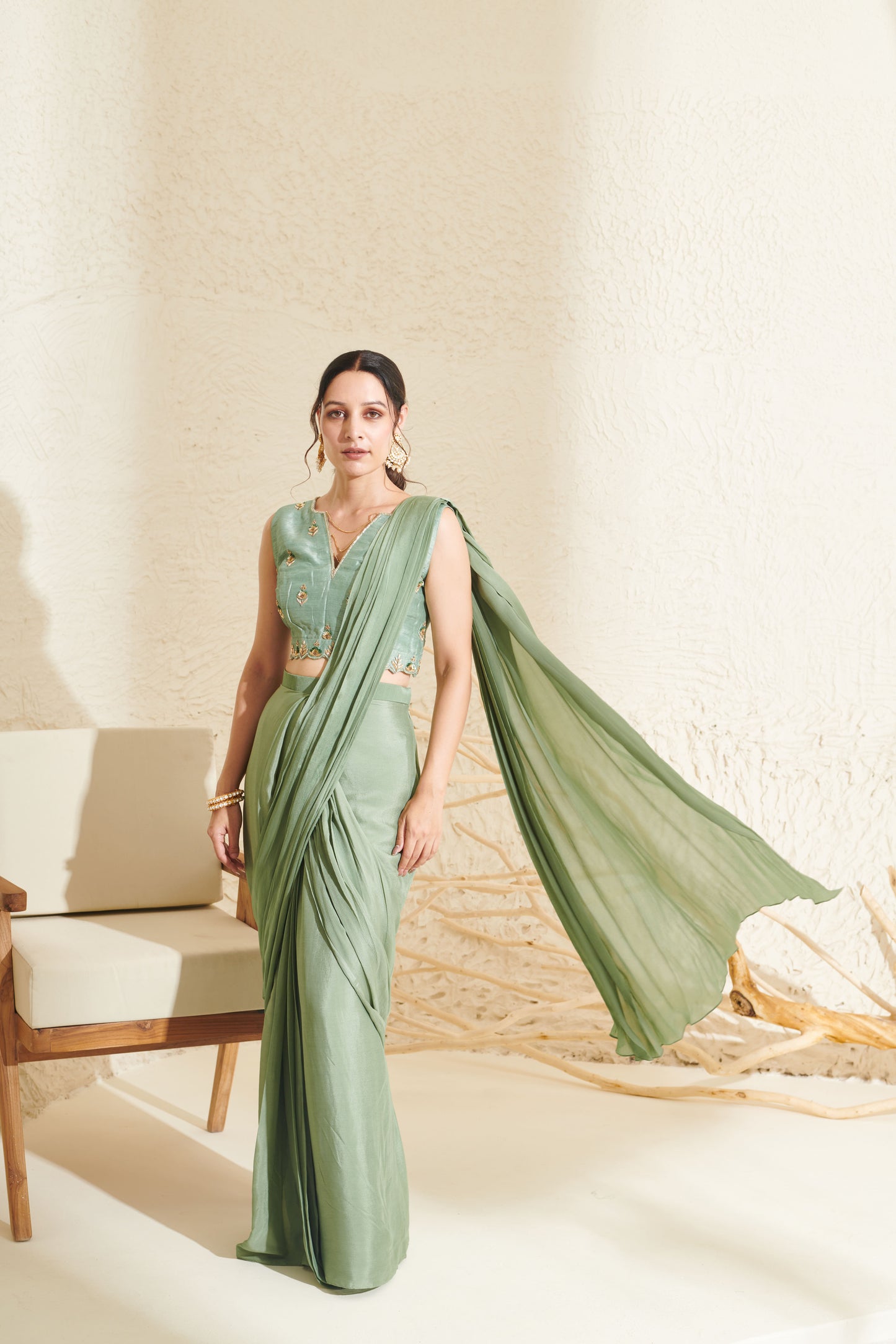 Daisy  Sage Pleated Saree