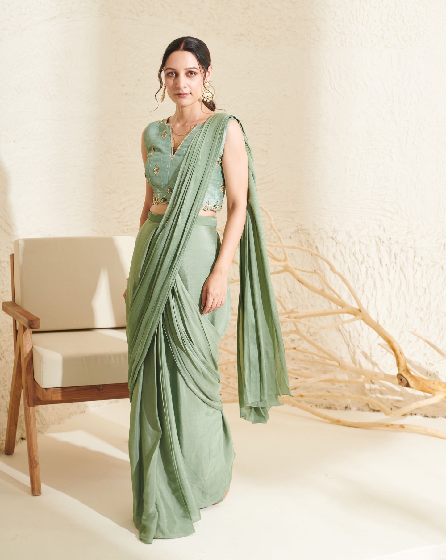 Daisy  Sage Pleated Saree