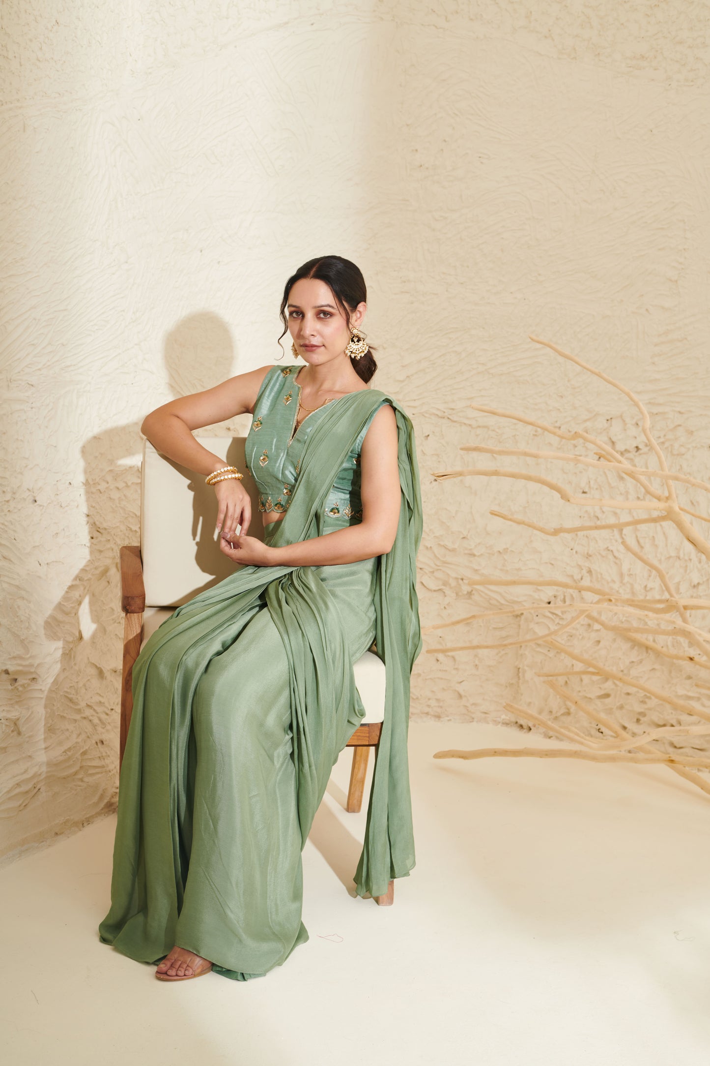 Daisy  Sage Pleated Saree