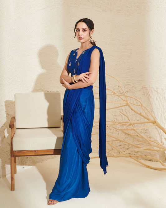 Daisy Blue Pleated Saree