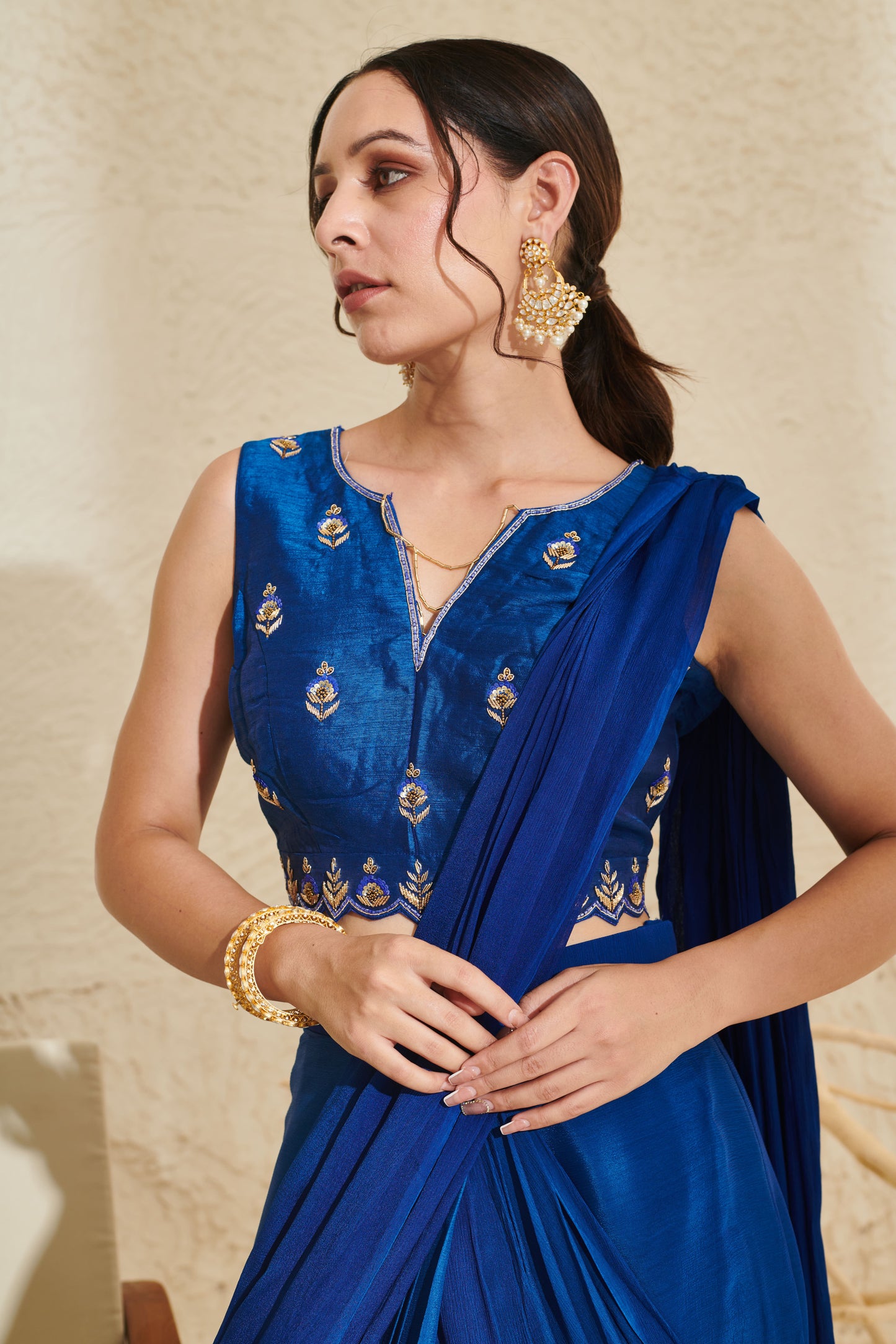 Daisy Blue Pleated Saree