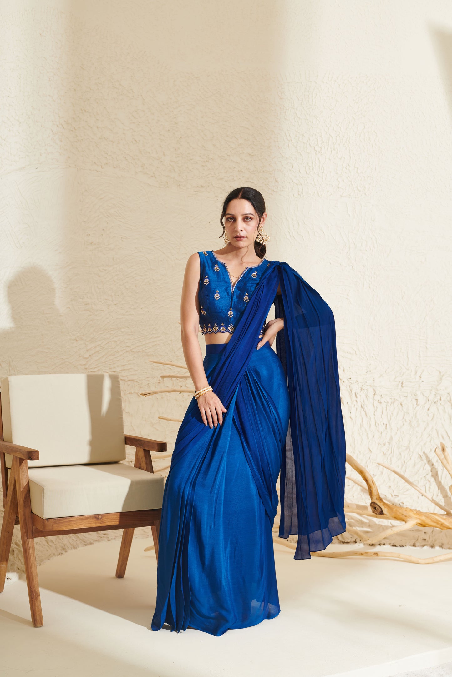 Daisy Blue Pleated Saree