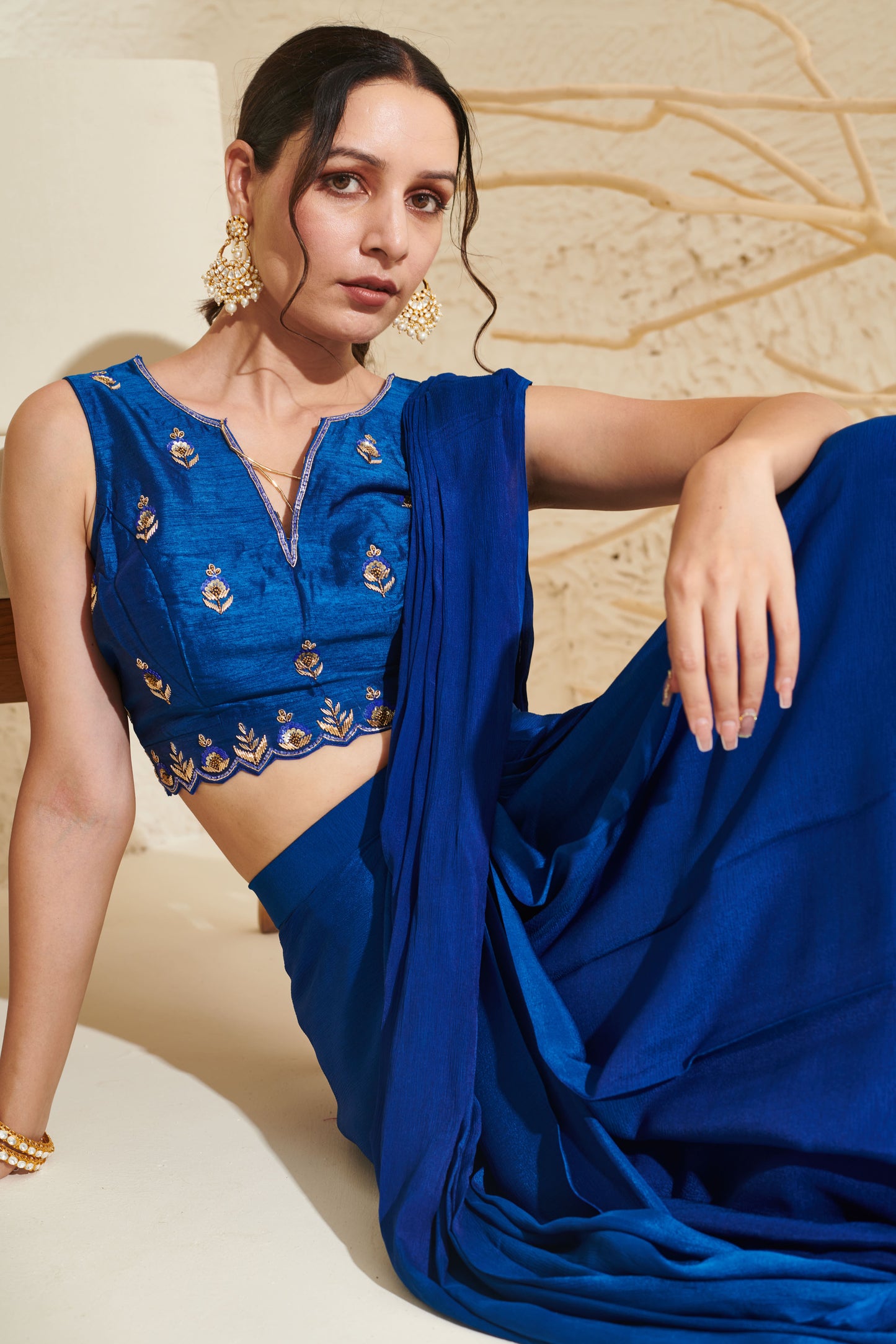 Daisy Blue Pleated Saree