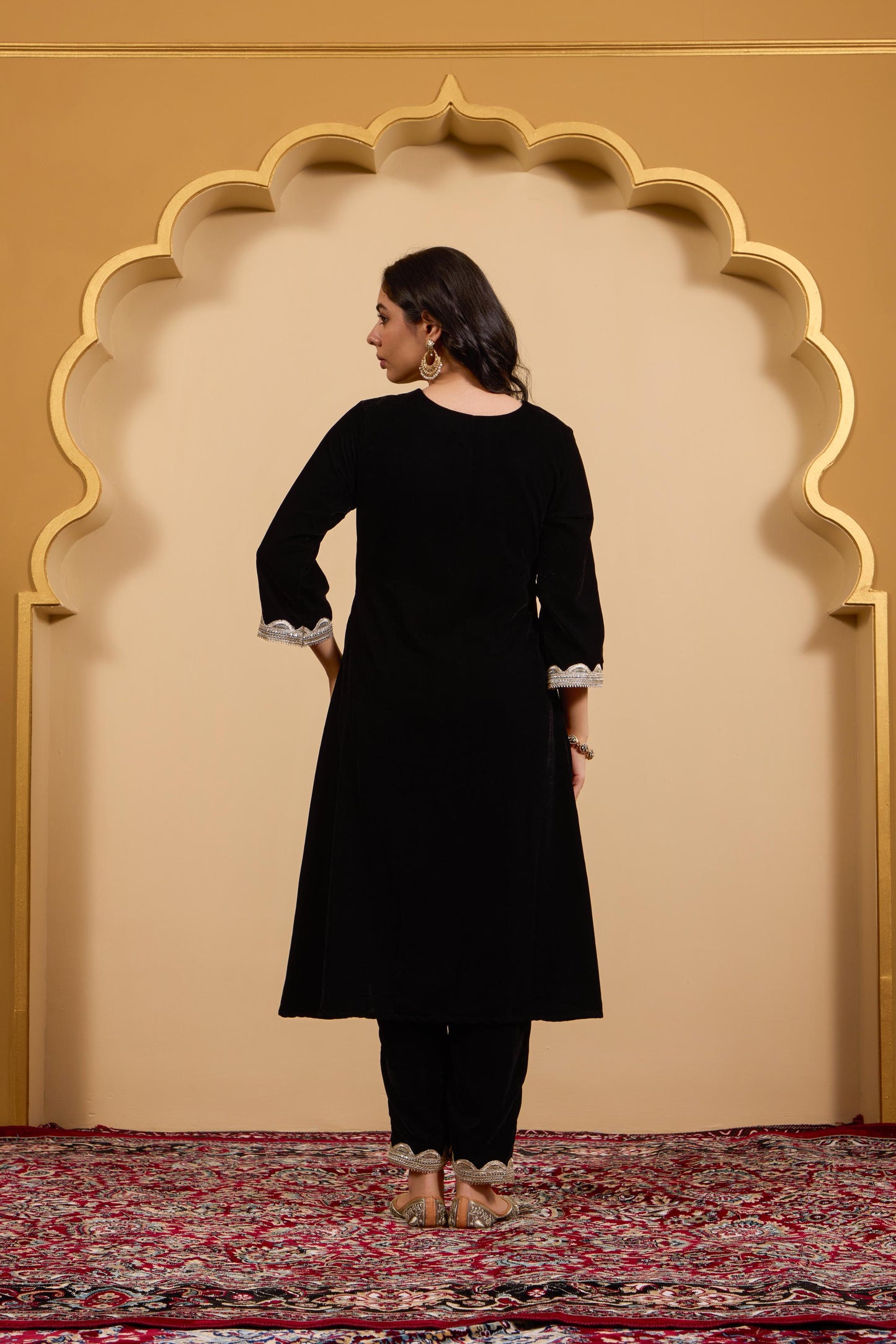 Black A-Line Velvet Kurta