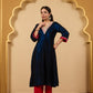 Blue Contrast Kurta Set