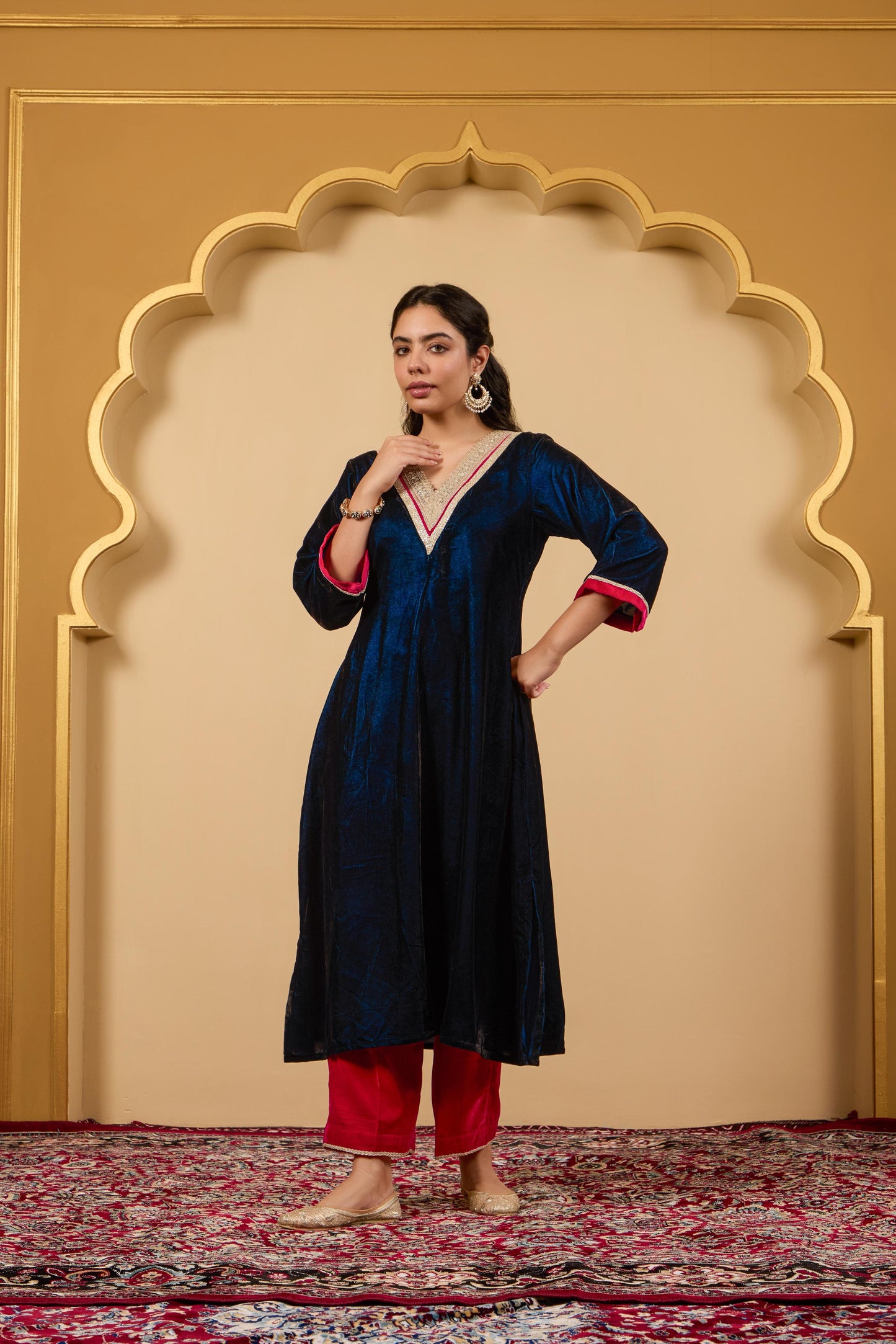 Blue Contrast Kurta Set